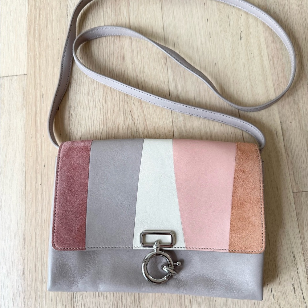 Derek Lam 10 Crosby leather suede multi color striped patchwork crossbody bag